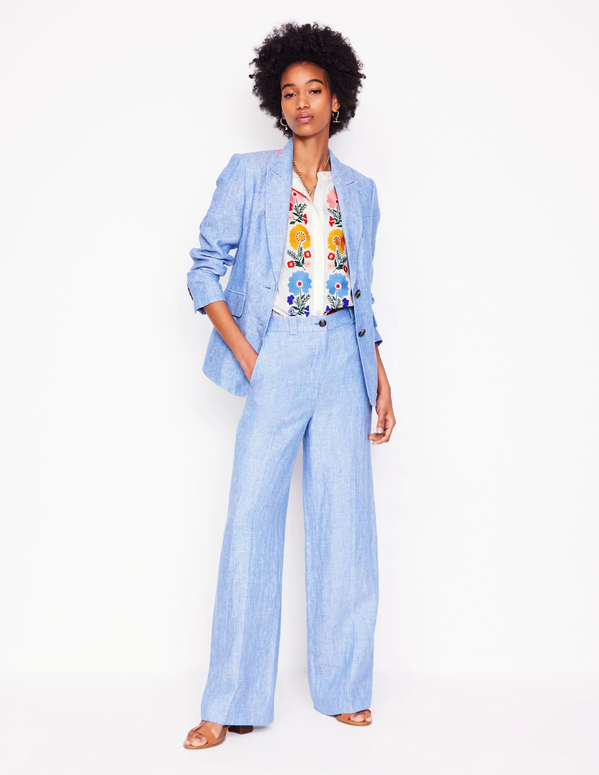 Alicia Linen Top-White. Floral Embroidery
