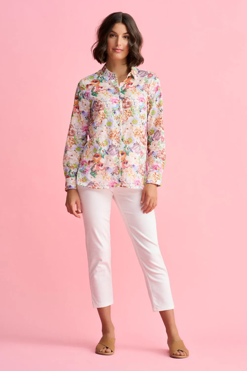 Beaded Cotton Shirt - Spring Bouquet Print