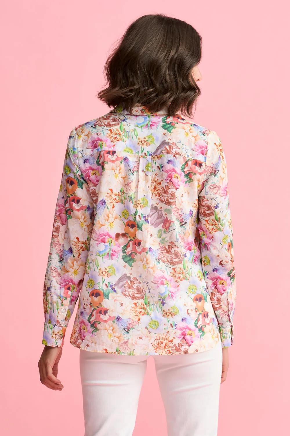 Beaded Cotton Shirt - Spring Bouquet Print