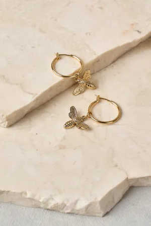 Bee Pendant Earrings - Gold