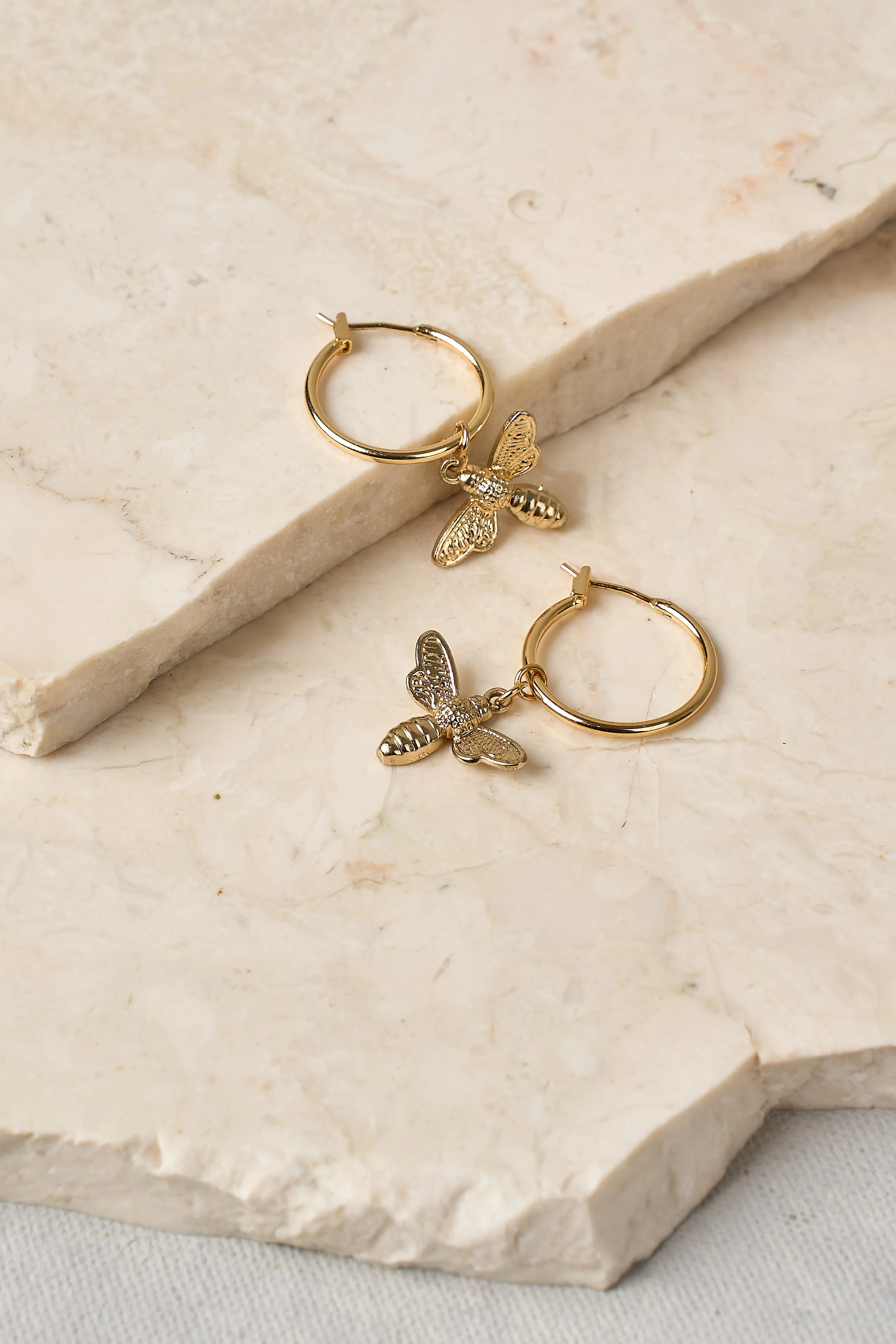 Bee Pendant Earrings - Gold