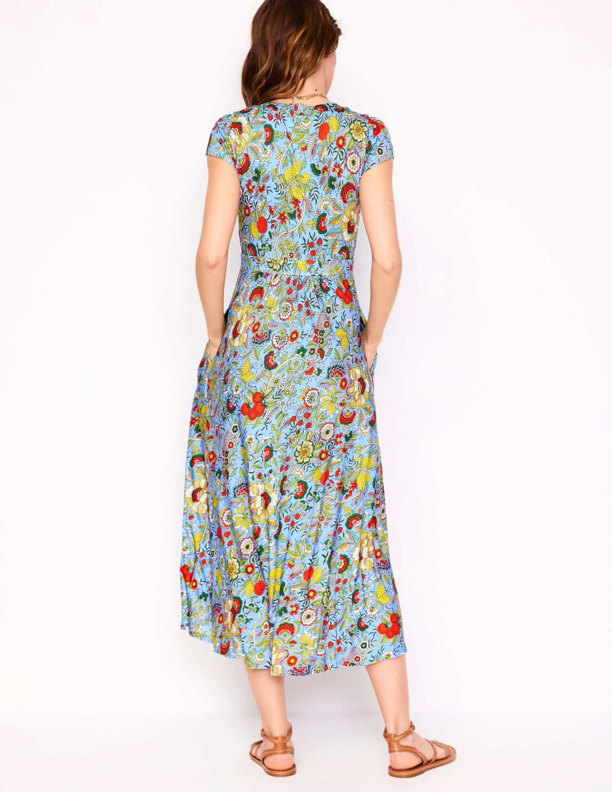 Bias Cut Jersey Midi Dress-Multi. Citrus Vine