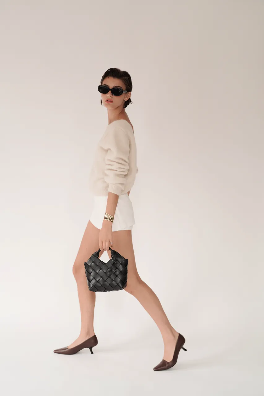 Black Woven Basket Bag