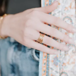 Charm Layered Lines Gold Statement Ring