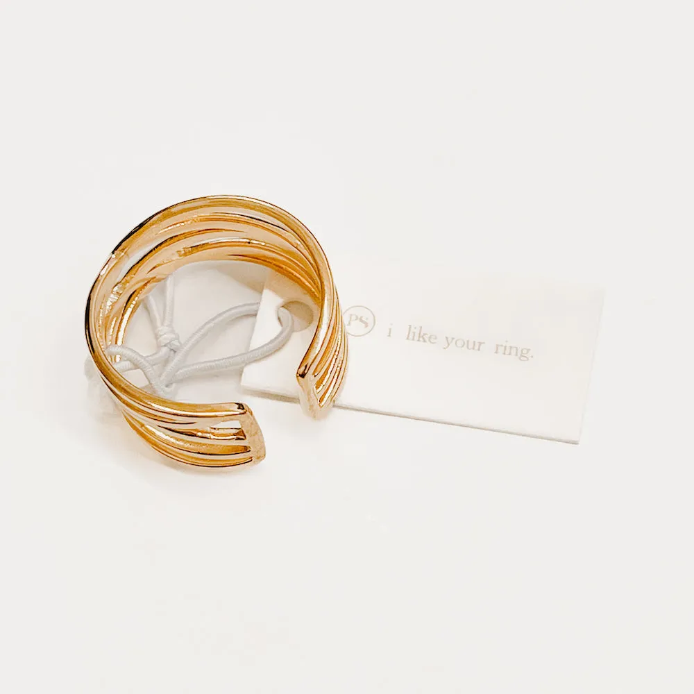 Charm Layered Lines Gold Statement Ring
