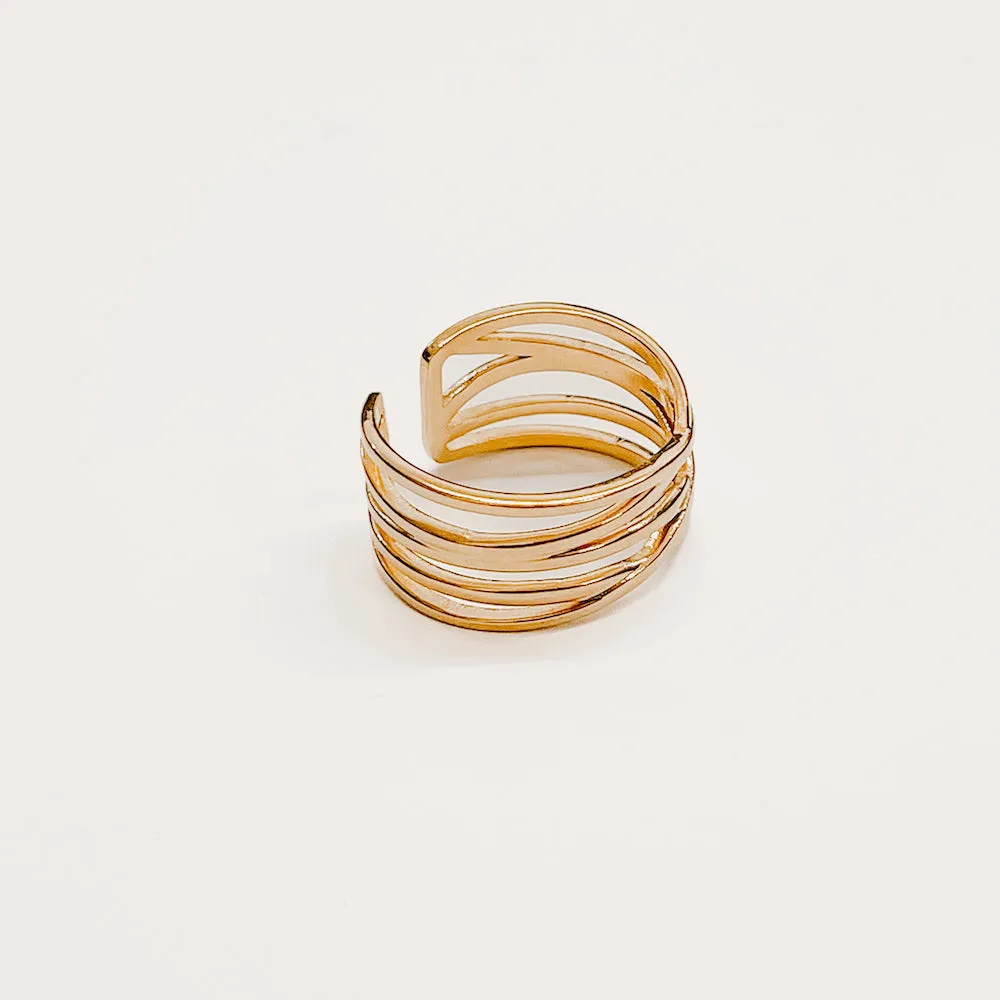 Charm Layered Lines Gold Statement Ring