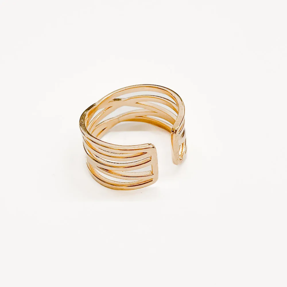 Charm Layered Lines Gold Statement Ring