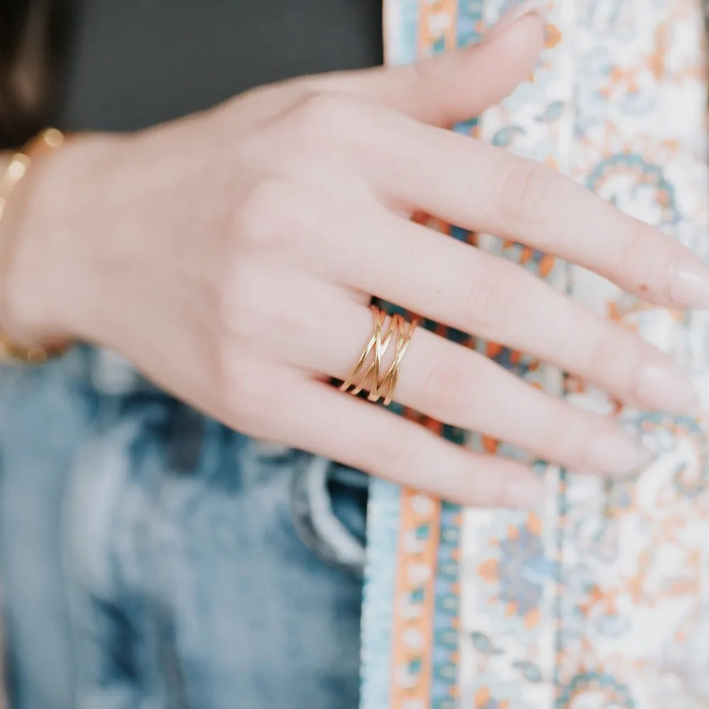 Charm Layered Lines Gold Statement Ring