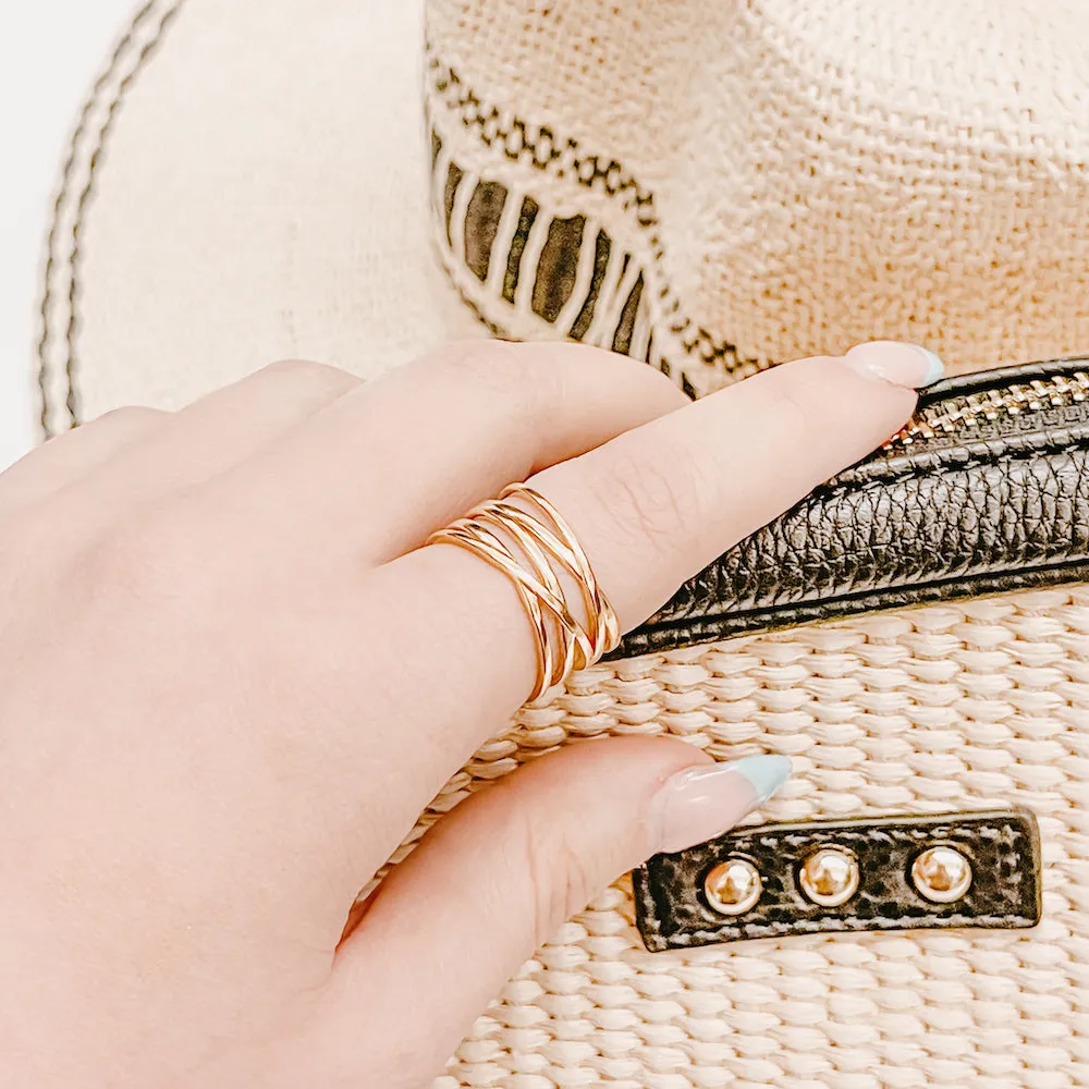 Charm Layered Lines Gold Statement Ring