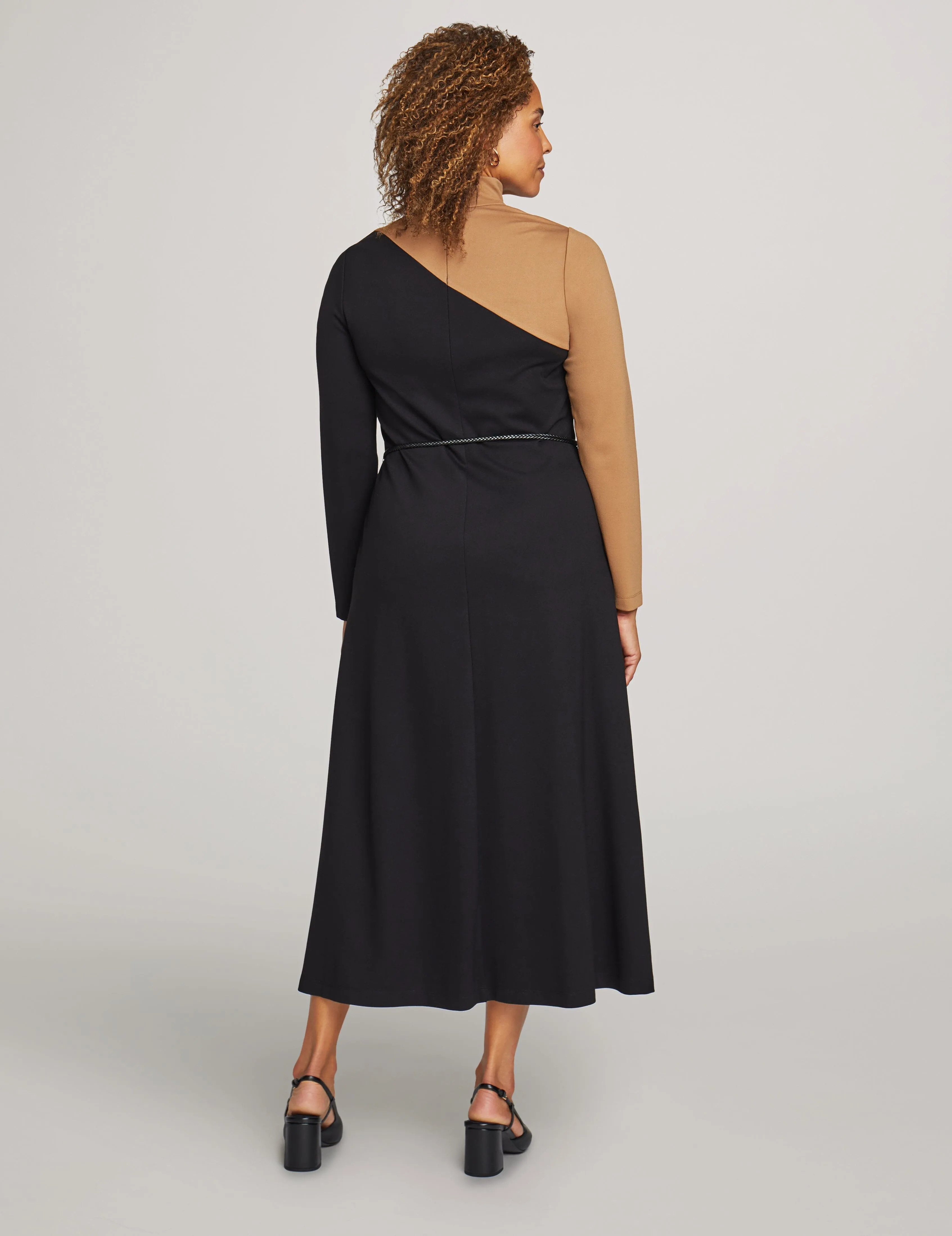 Color Blocked Mock Neck Midi Dress- Sale
