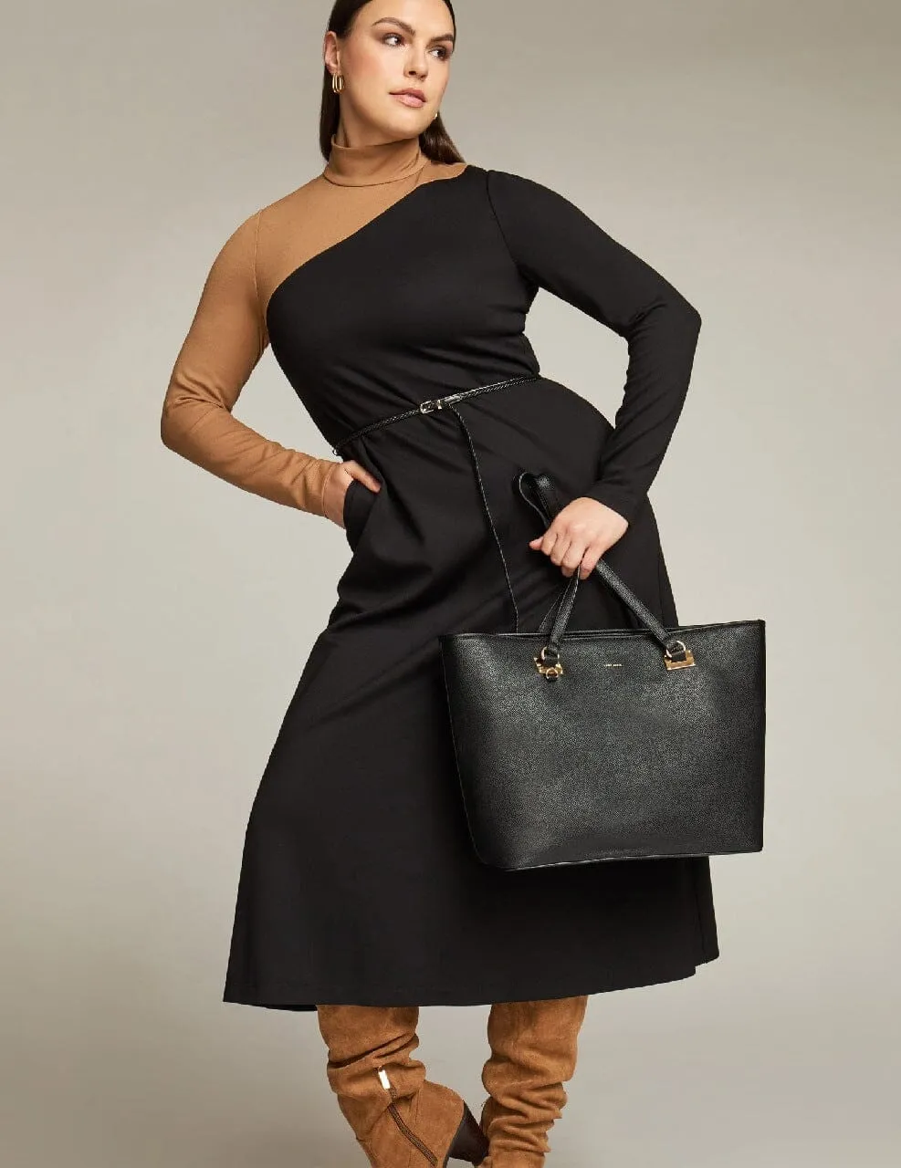 Color Blocked Mock Neck Midi Dress- Sale
