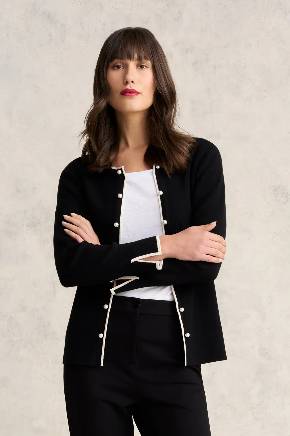 Contrast Rib Cardigan - Black