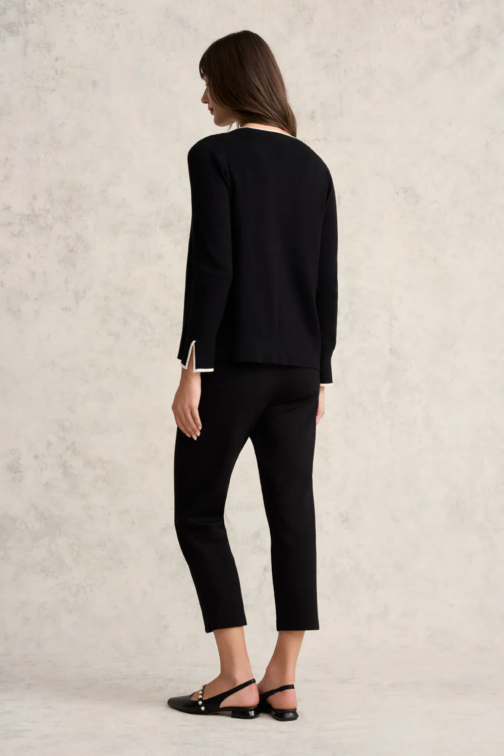 Contrast Rib Cardigan - Black