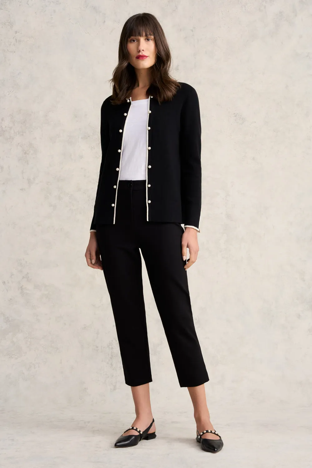 Contrast Rib Cardigan - Black