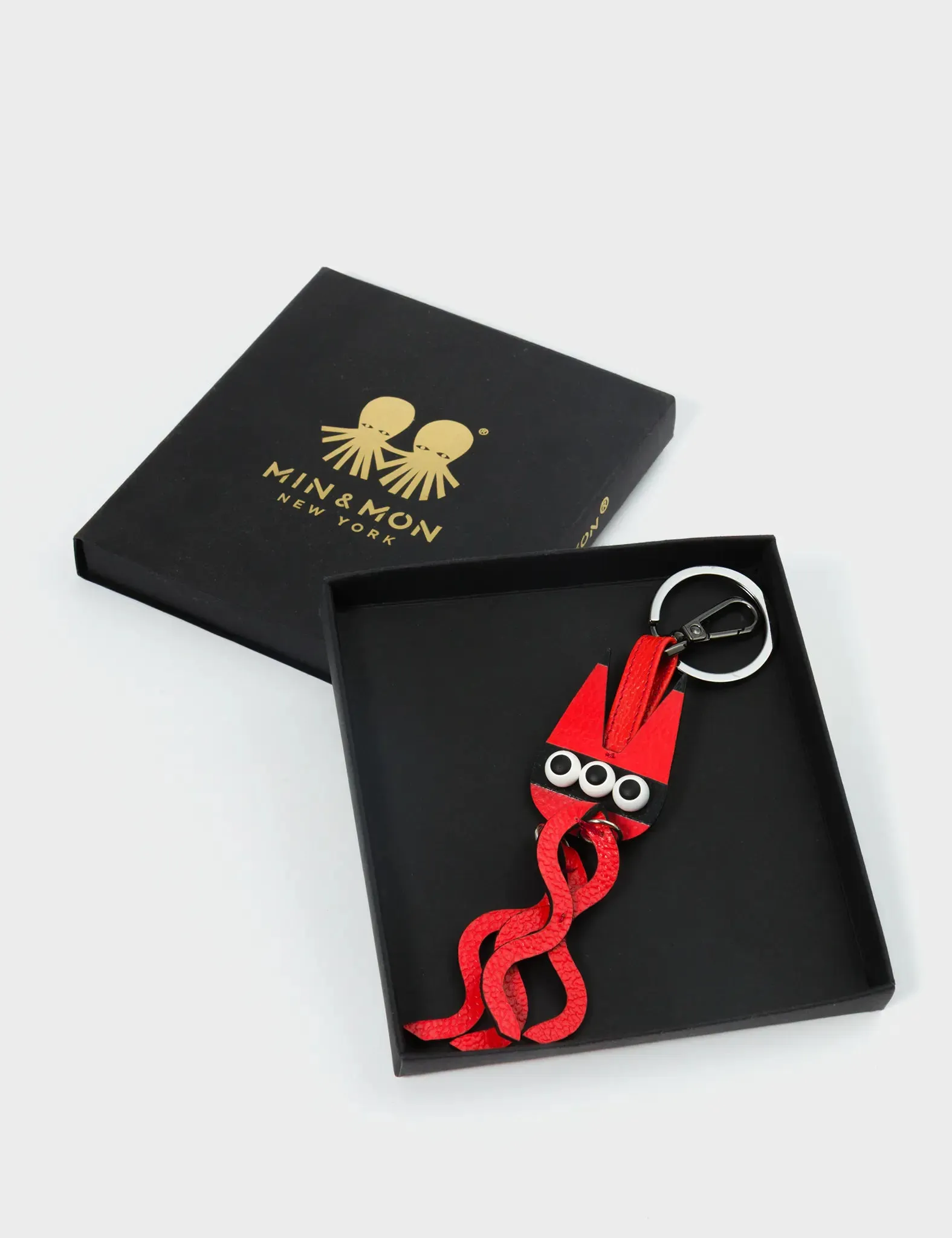 Cosmic Cat Charm - Fiesta Red Leather Keychain