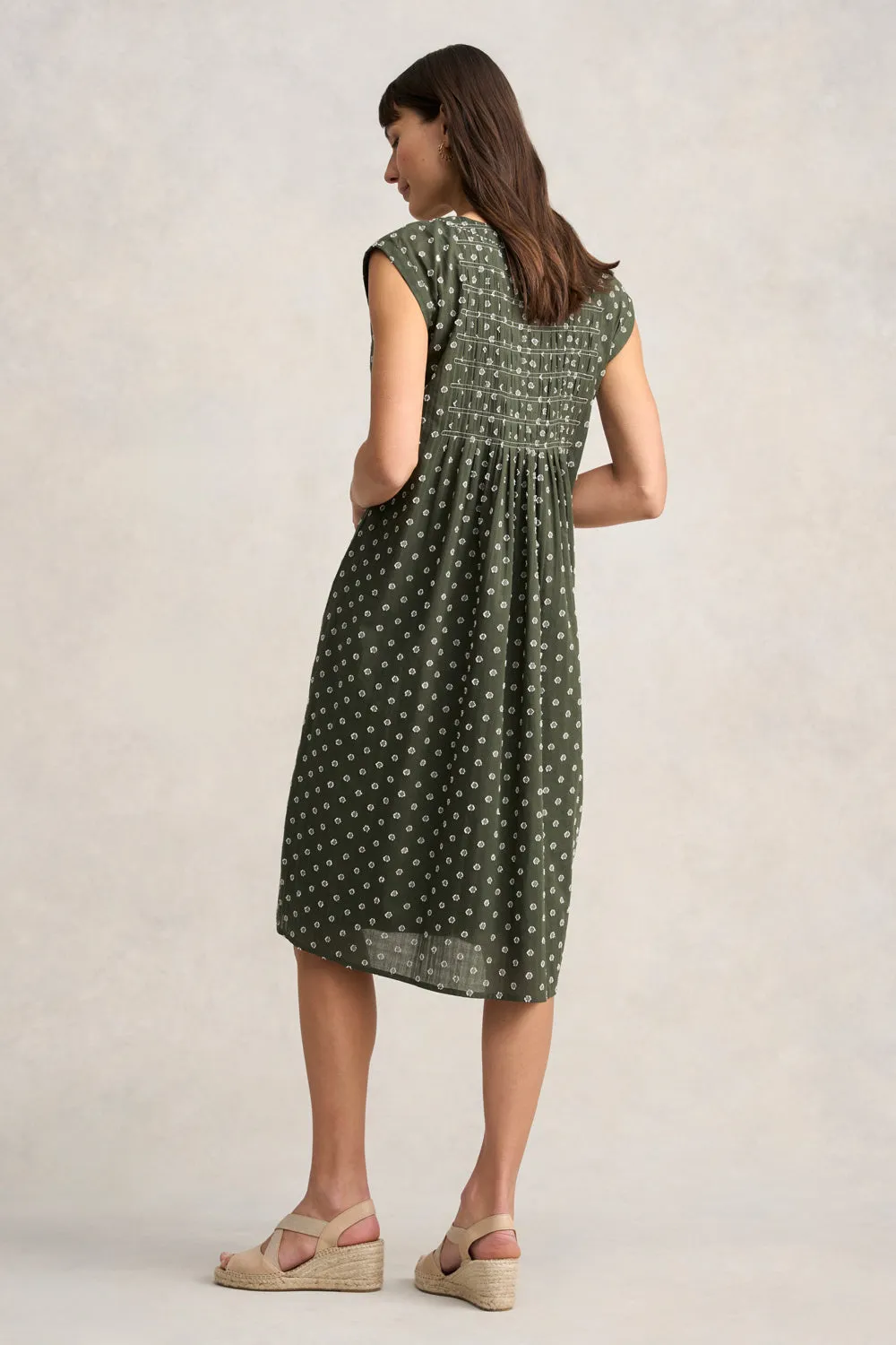 Cotton Shirred Dress - Khaki