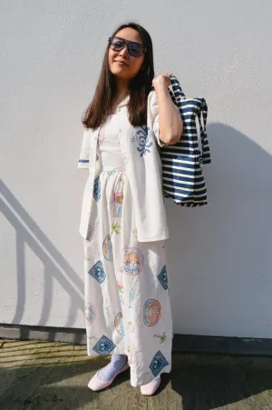 Damson Madder Peaches Embroidered Midi Apron Dress