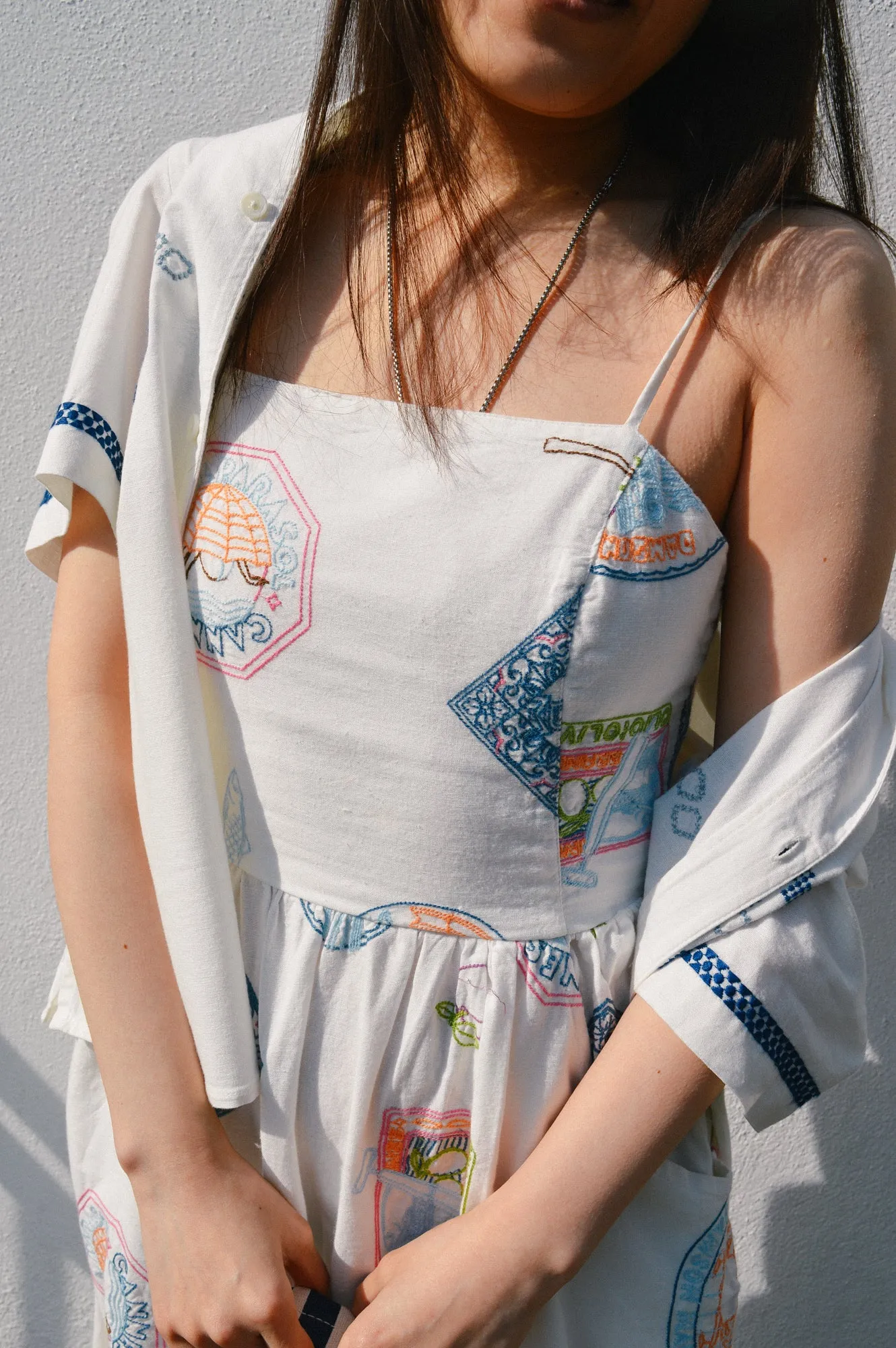 Damson Madder Peaches Embroidered Midi Apron Dress