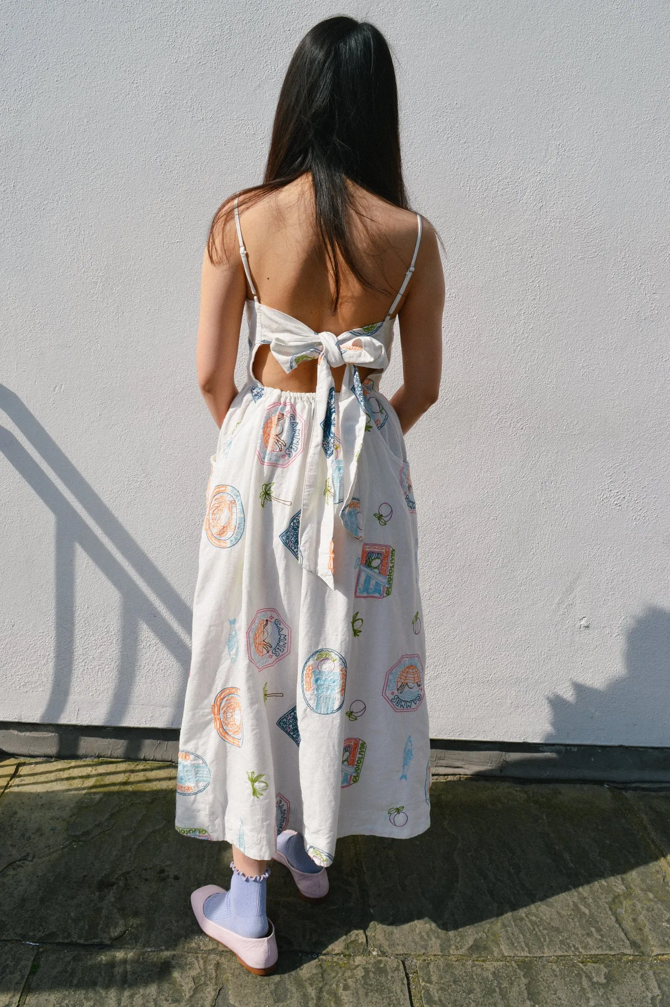 Damson Madder Peaches Embroidered Midi Apron Dress