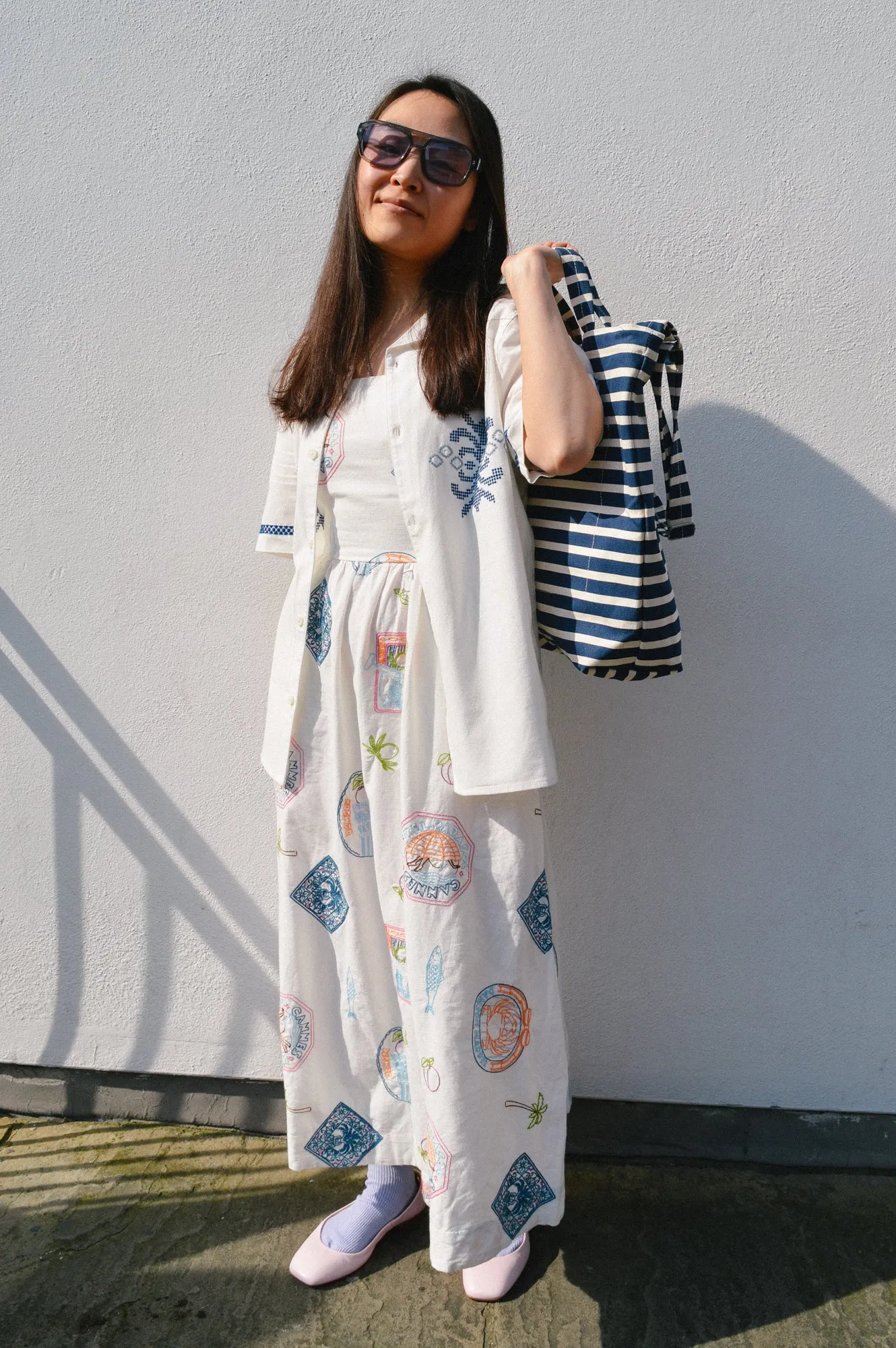 Damson Madder Peaches Embroidered Midi Apron Dress