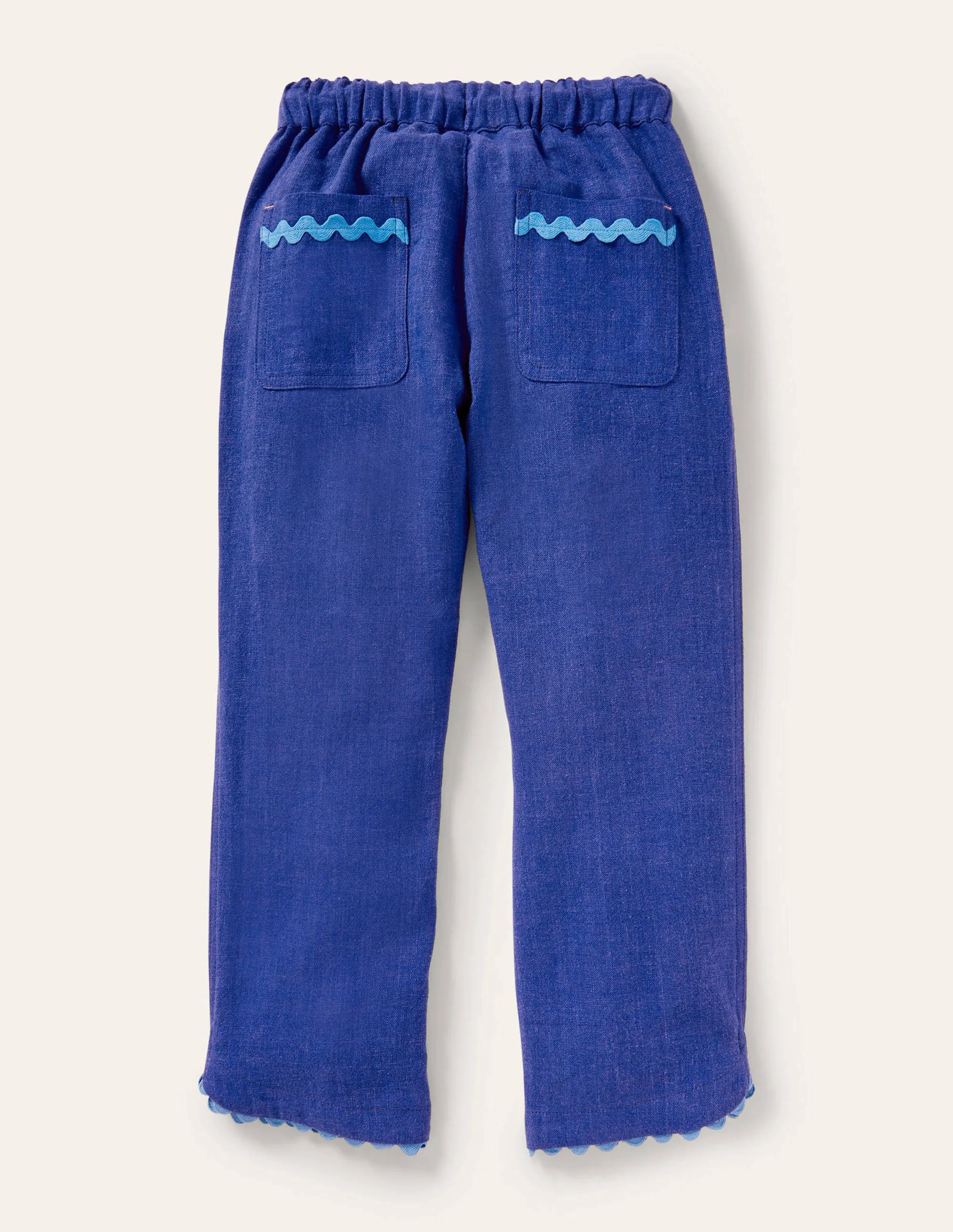Embroidered Holiday Trousers-Blue Wave Flowers