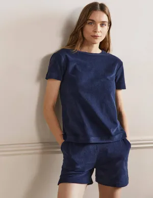 Erica Towelling Crew Neck Top-Navy