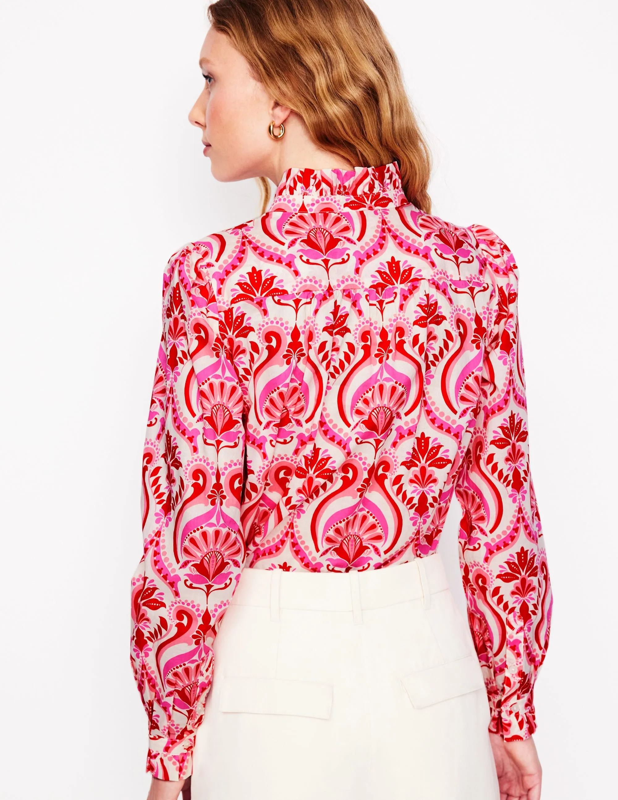 Felicity Cotton Blouse-Poppy Red. Ornamental Floral