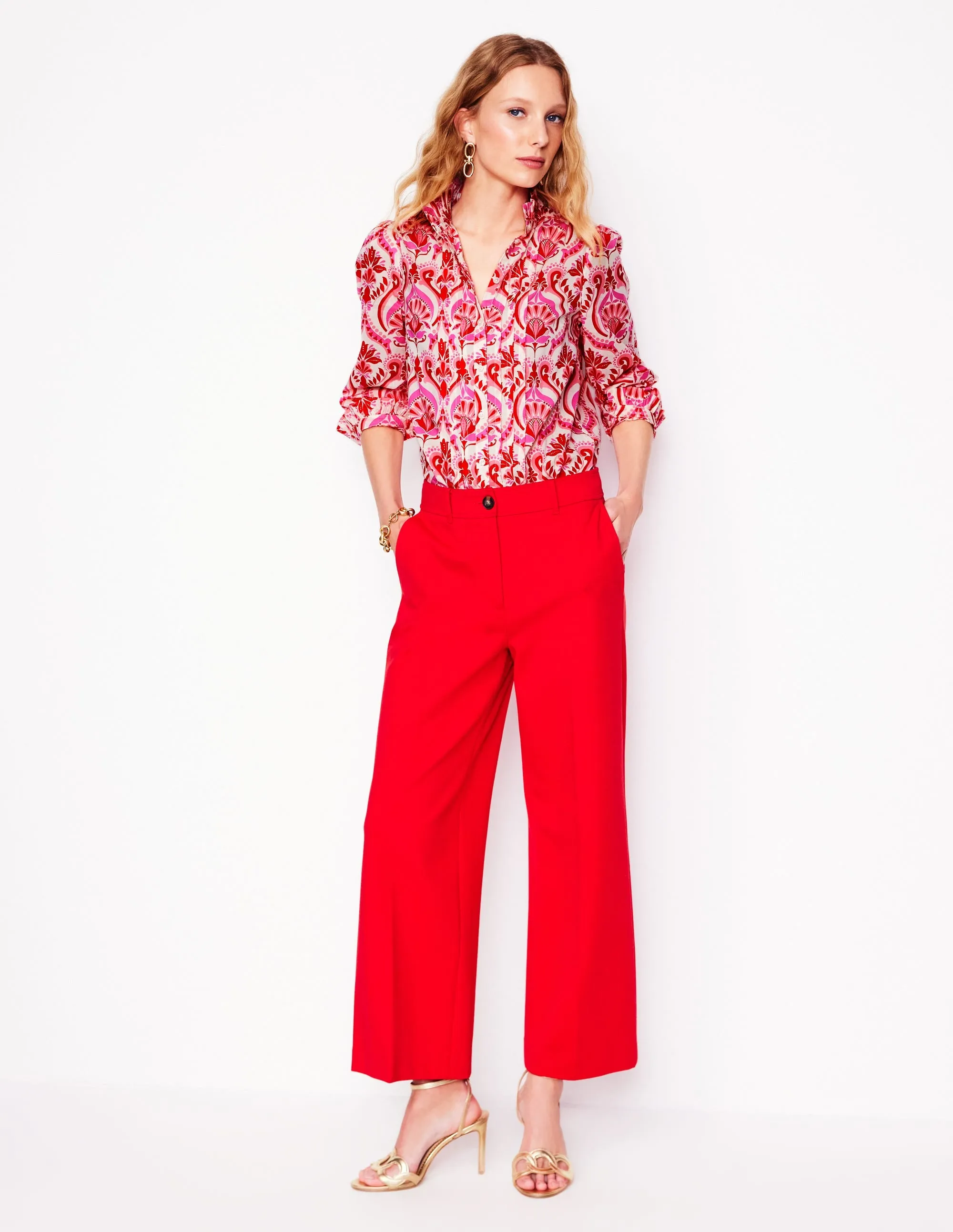 Felicity Cotton Blouse-Poppy Red. Ornamental Floral