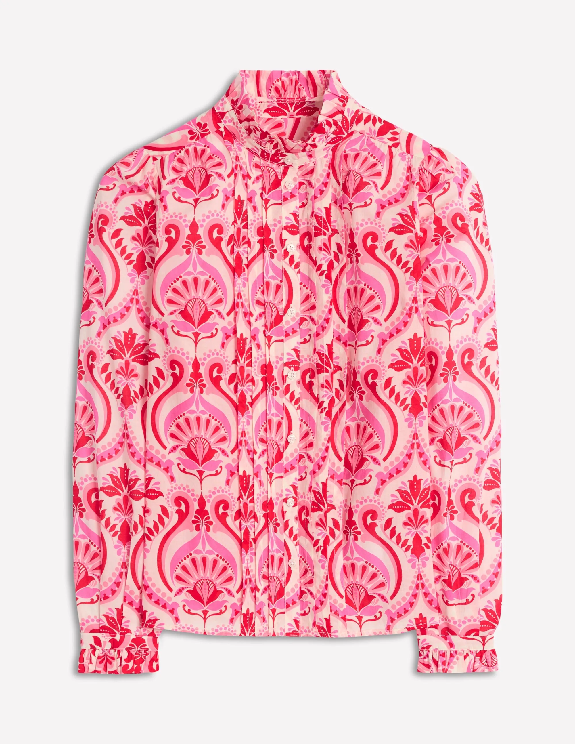 Felicity Cotton Blouse-Poppy Red. Ornamental Floral