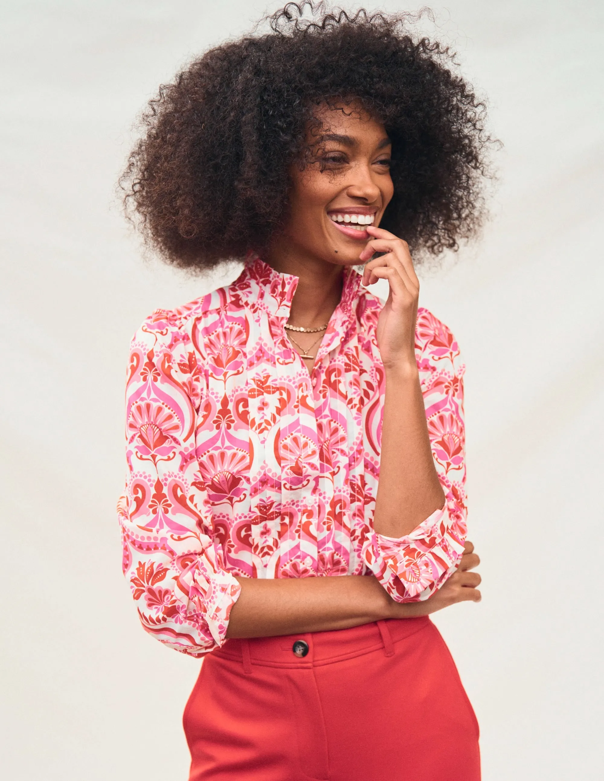 Felicity Cotton Blouse-Poppy Red. Ornamental Floral