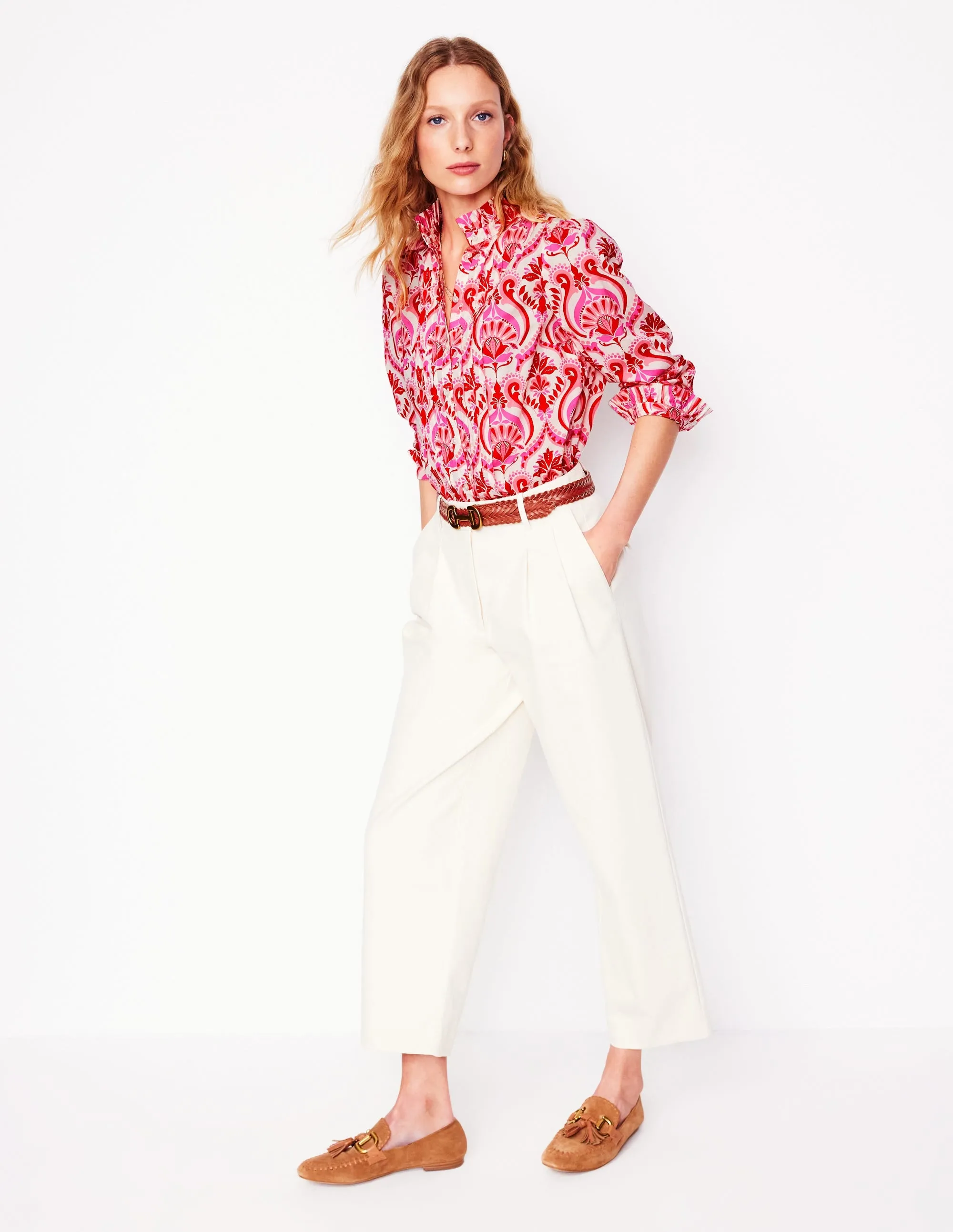 Felicity Cotton Blouse-Poppy Red. Ornamental Floral