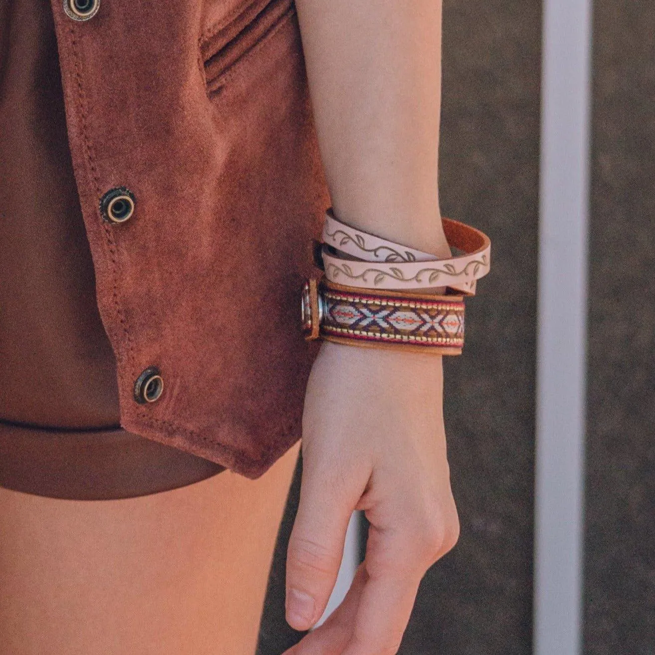 Floral Double Wrap Cross Bracelet
