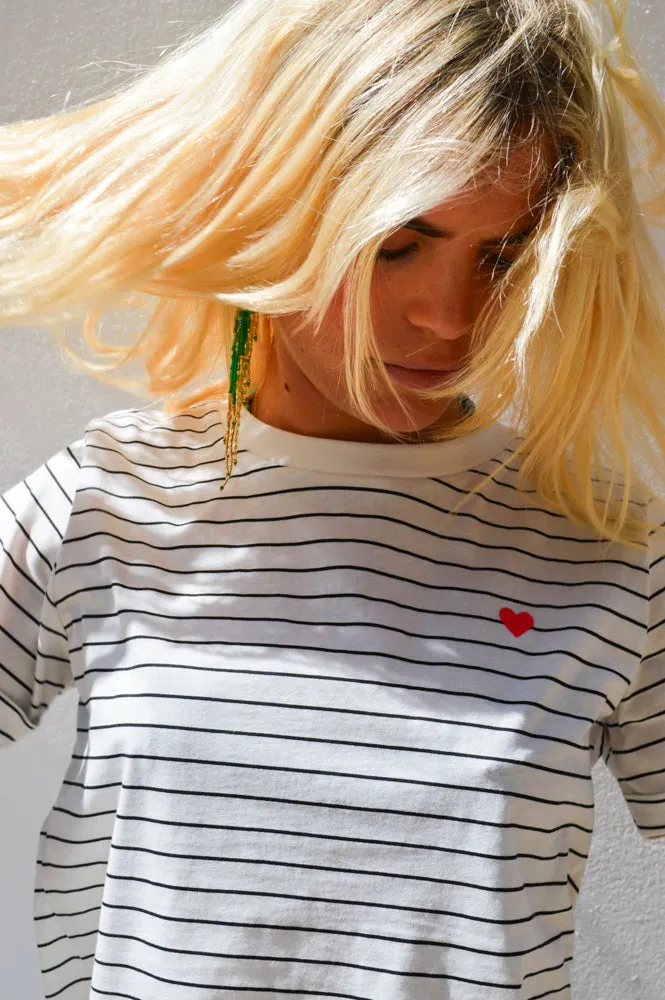 Fransa Amora White & Black Stripe Tee