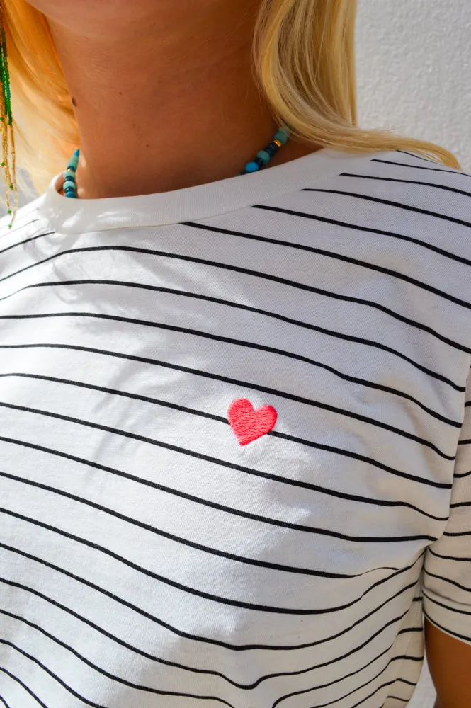 Fransa Amora White & Black Stripe Tee