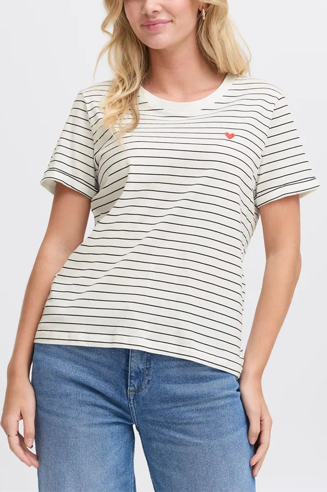 Fransa Amora White & Black Stripe Tee
