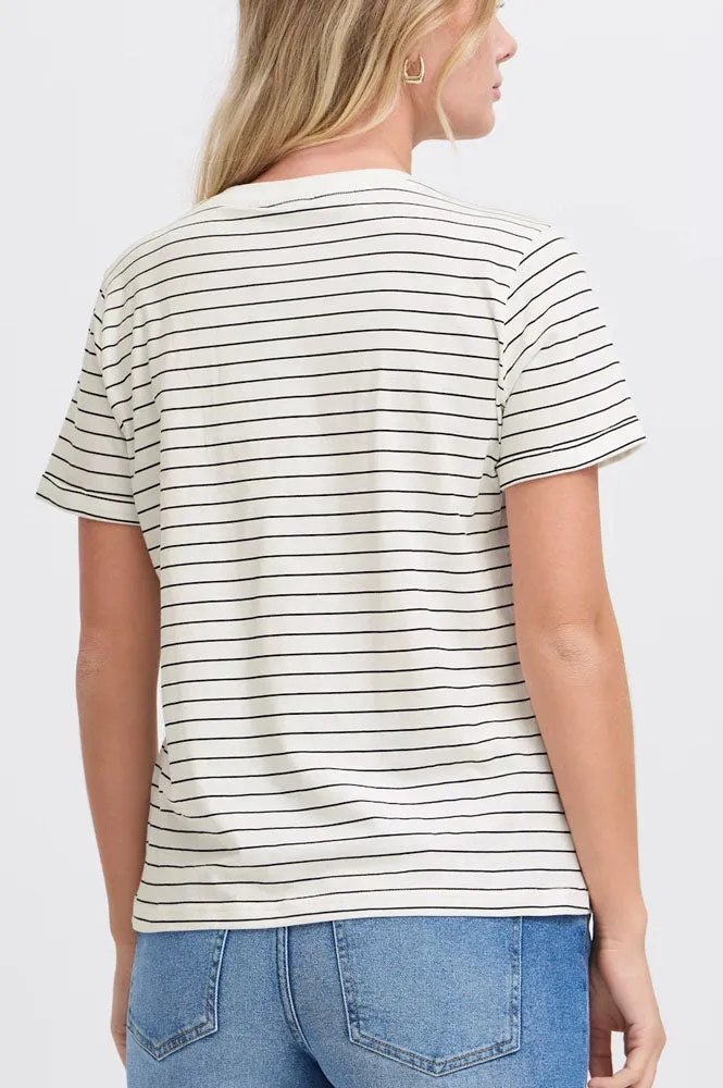 Fransa Amora White & Black Stripe Tee