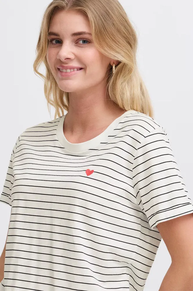 Fransa Amora White & Black Stripe Tee