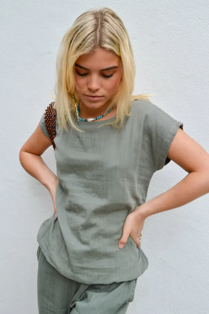 Fransa Manua Agave Green Blouse