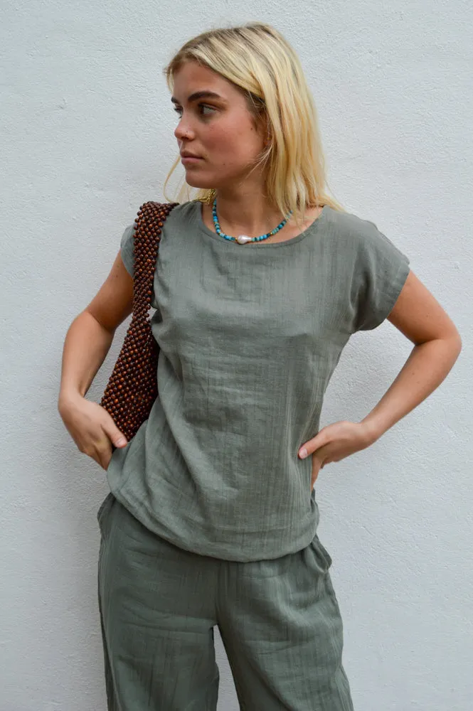 Fransa Manua Agave Green Blouse