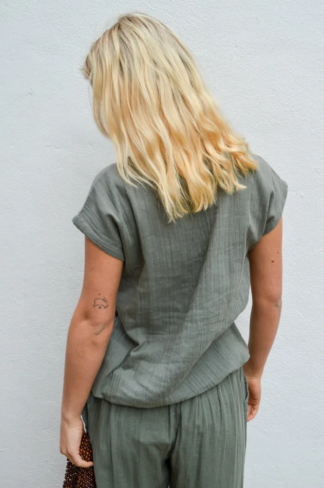 Fransa Manua Agave Green Blouse