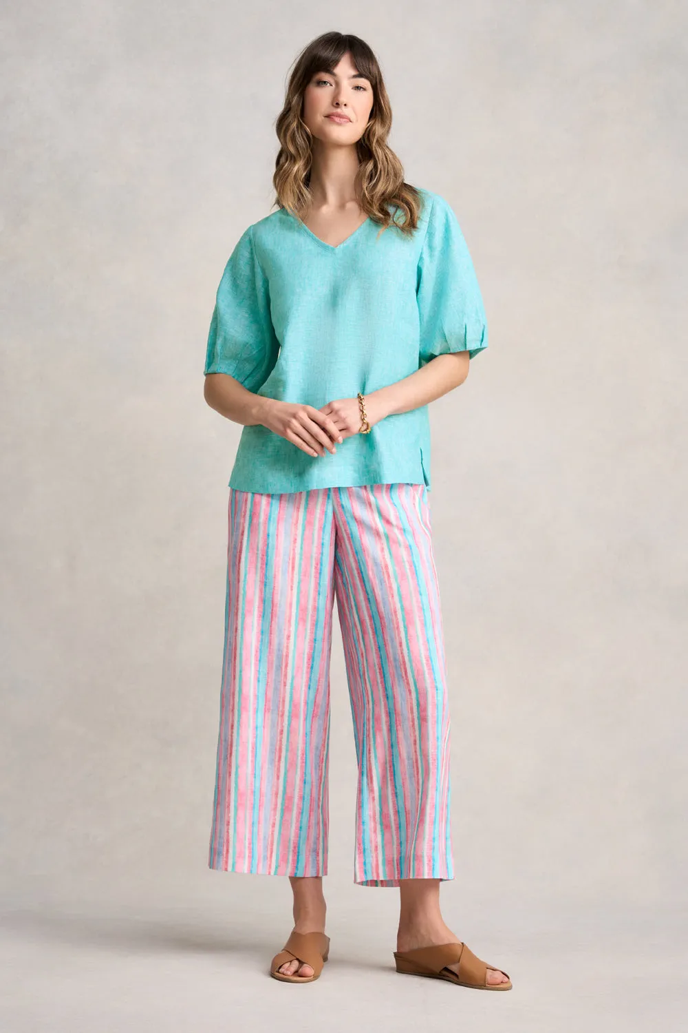 French Linen Blouse - Aqua Cross Dye