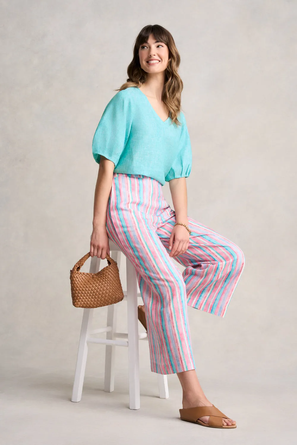 French Linen Blouse - Aqua Cross Dye
