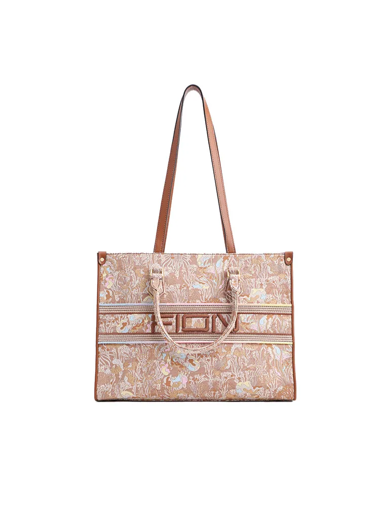 Fresco Jacquard with Leather Large Tote bag