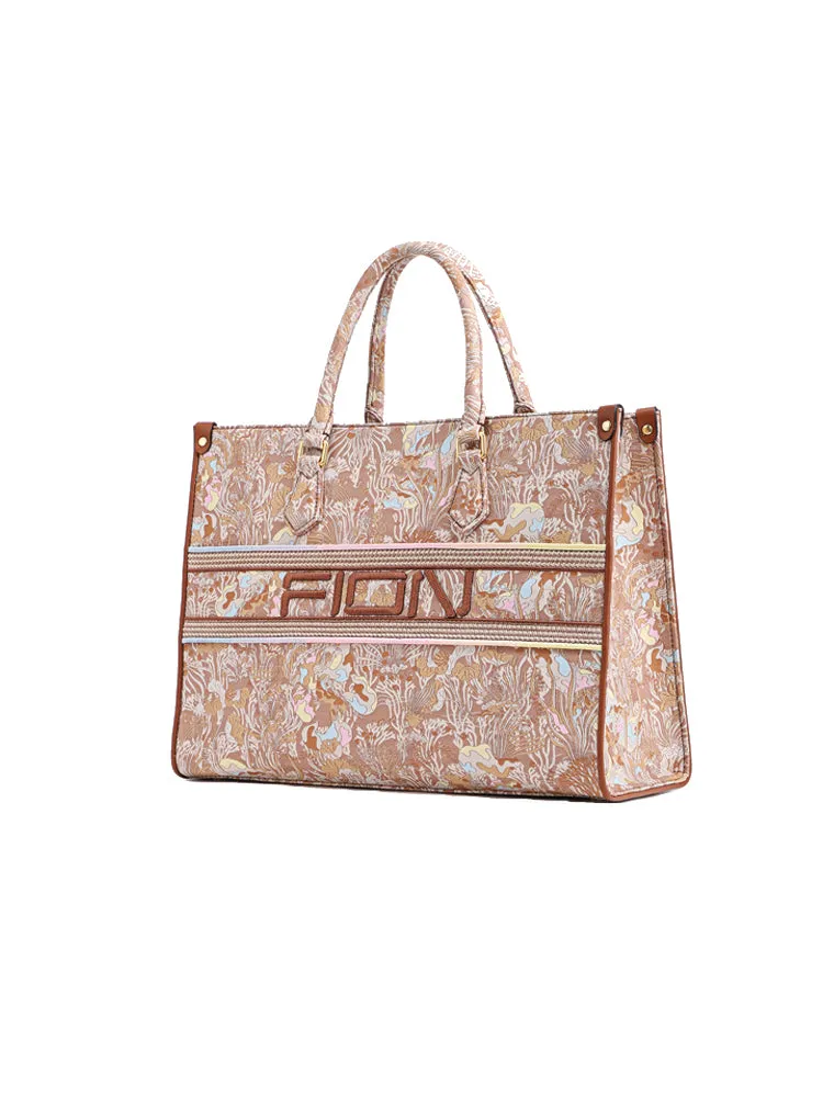 Fresco Jacquard with Leather Large Tote bag