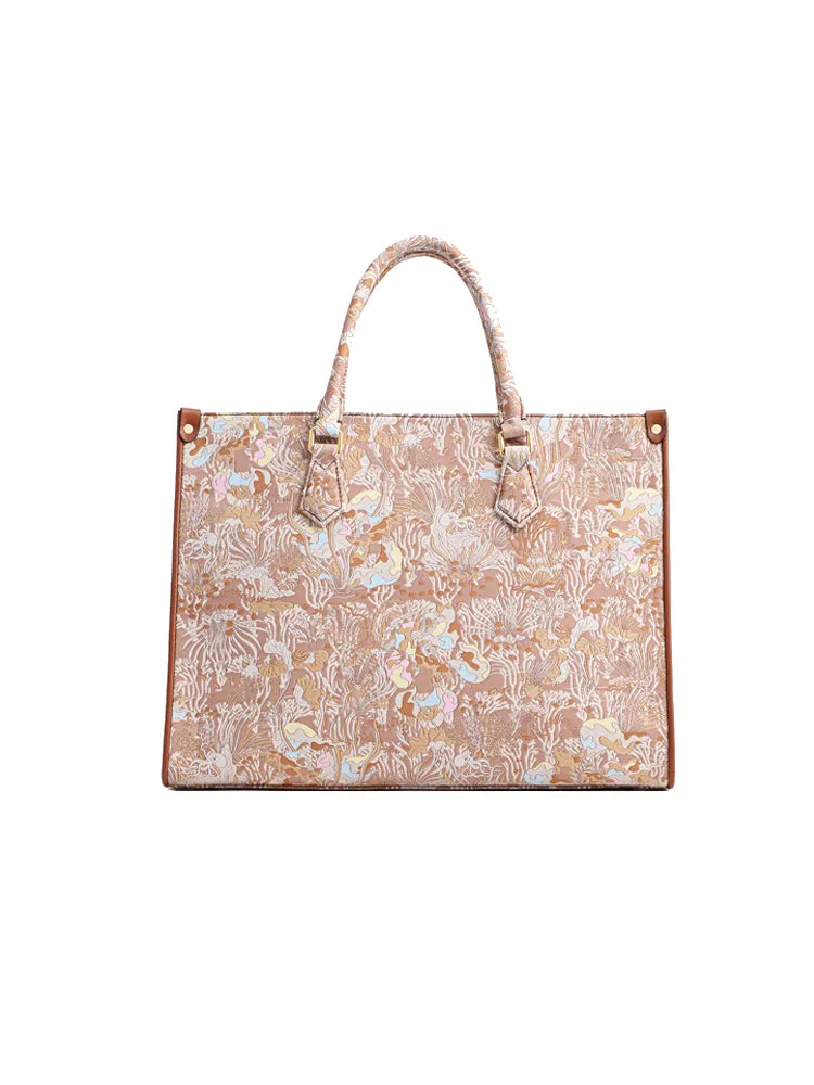 Fresco Jacquard with Leather Large Tote bag