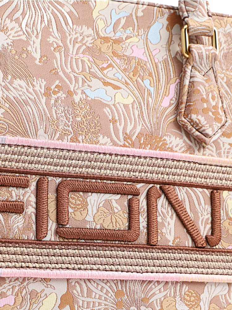 Fresco Jacquard with Leather Large Tote bag