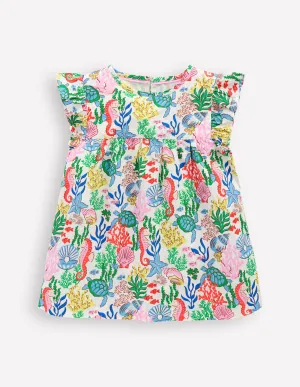 Frill Sleeve Woven Top-Multi Coral Cove