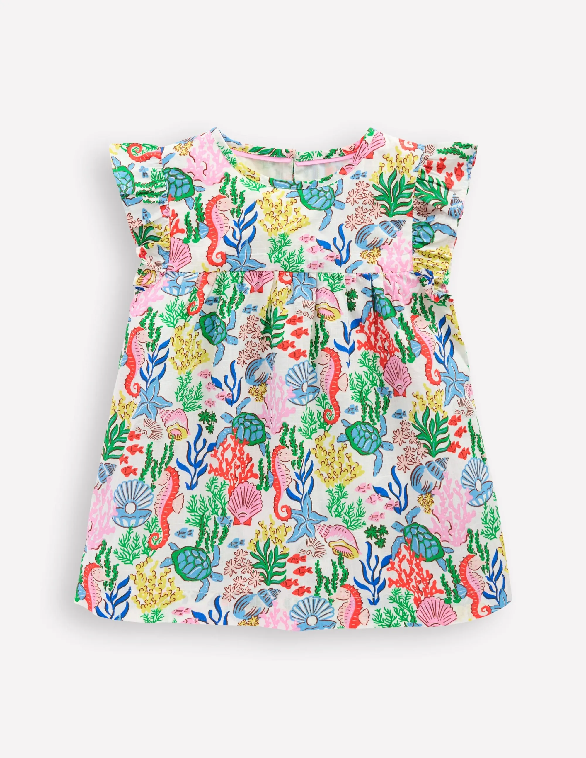 Frill Sleeve Woven Top-Multi Coral Cove