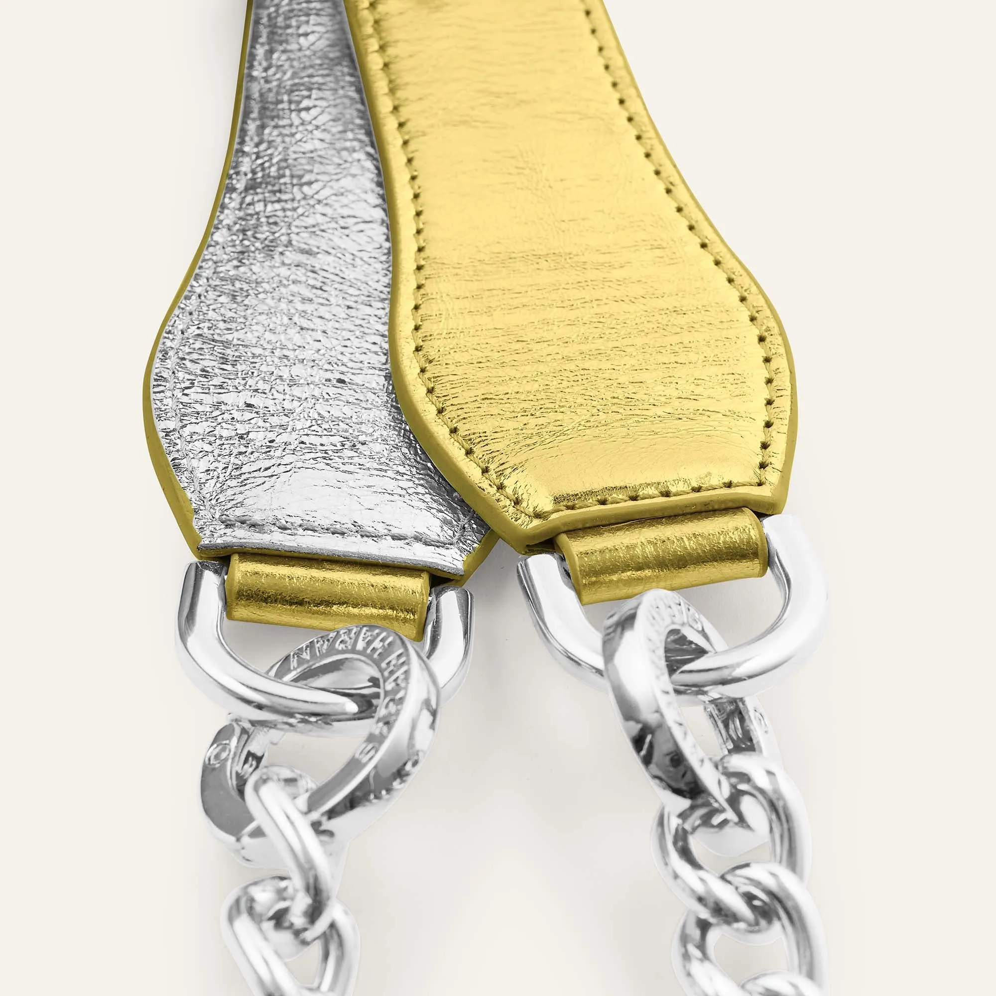 Gemini Strap | Metallic Gold Metallic Silver with Gold hardware