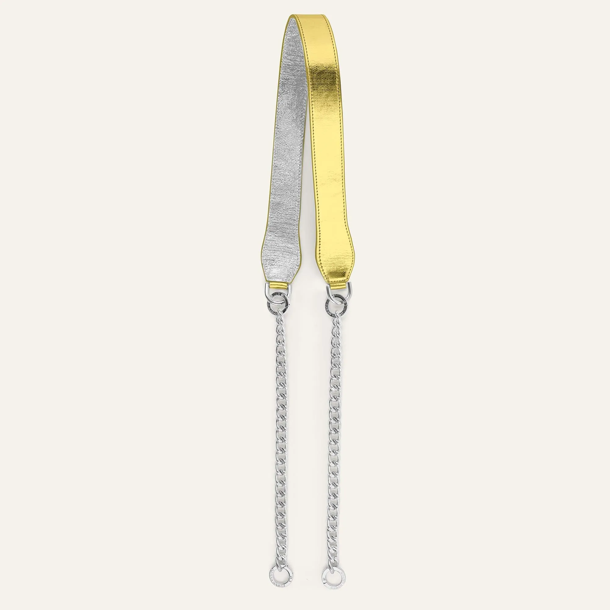 Gemini Strap | Metallic Gold Metallic Silver with Gold hardware